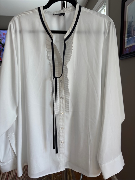 Lane Bryant Tops - Lane Bryant White Tuxedo Style Blouse with Black Trim